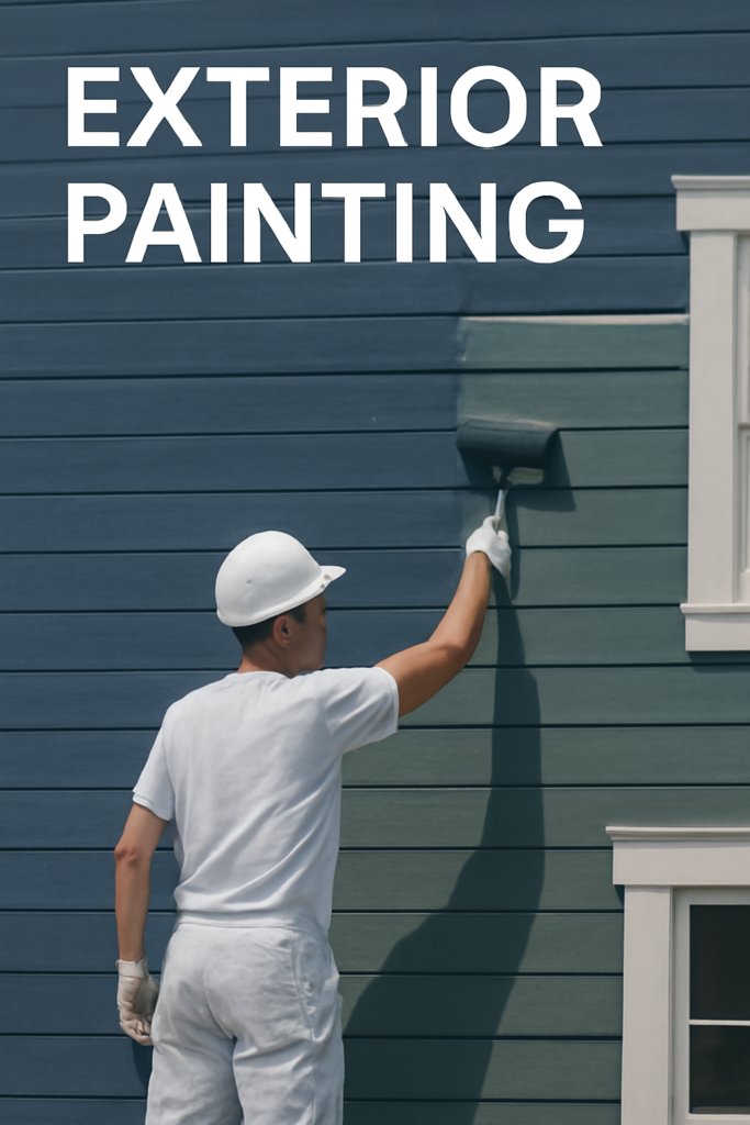 Painting experts transforming house exterior to increase market appeal and protection.